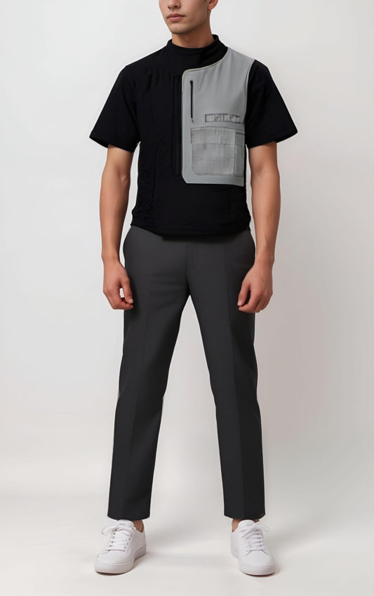Black cargo T-shirt | Removeable vest