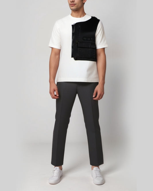 White cargo T-shirt | Removeable vest