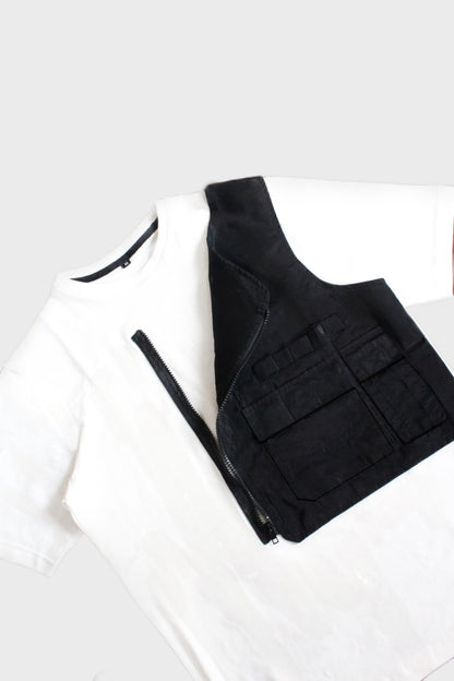White cargo T-shirt | Removeable vest